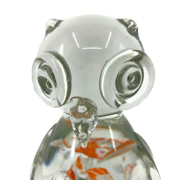 Vintage Art Glass Owl Paperweight Controlled Bubbl - Picture 7 of 9